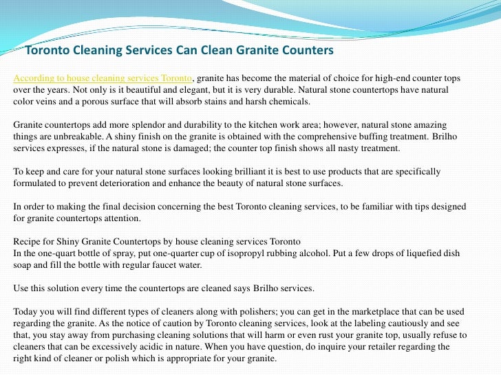Toronto Cleaning Services Can Clean Granite Counters