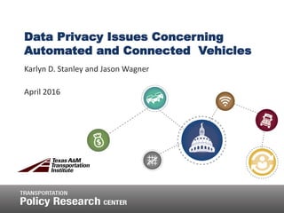 Data Privacy Issues Concerning
Automated and Connected Vehicles
Karlyn D. Stanley and Jason Wagner
April 2016
 