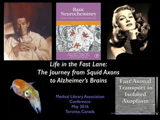 Life in the Fast Lane:
The Journey from Squid Axons
to Alzheimer’s Brains
Medical Library Association
Conference
May 2016
Toronto, Canada
 