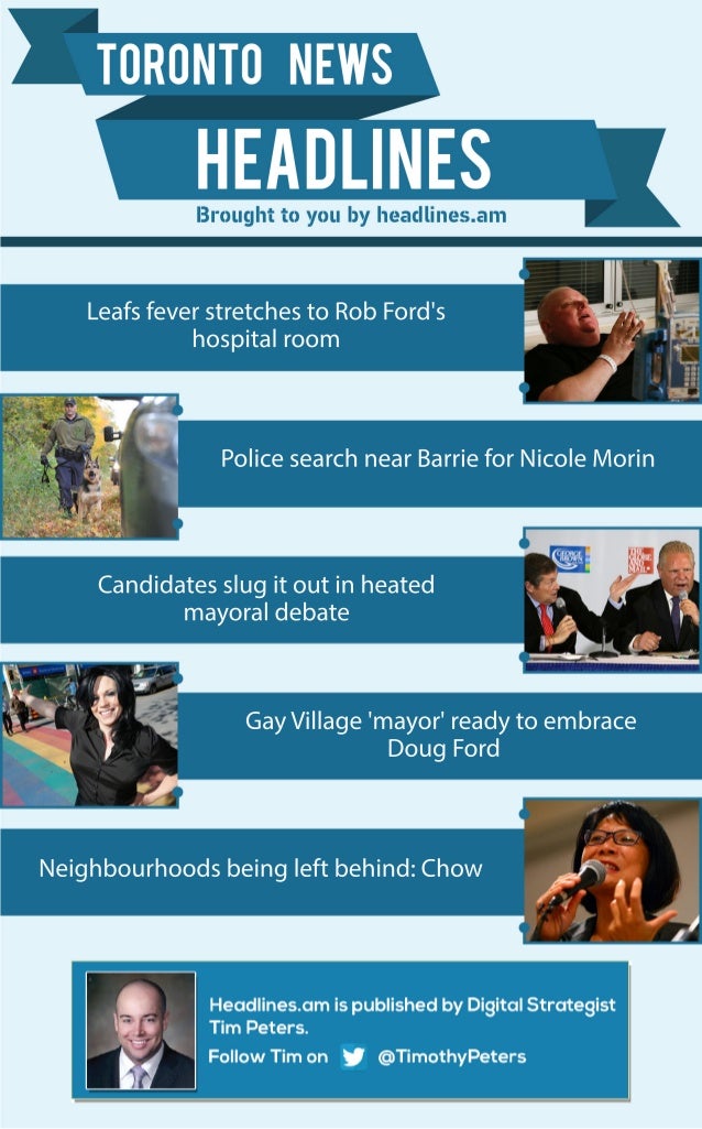Leafs fever stretches to Rob Ford's 
hospital room 
Police search near Barrie for Nicole Morin 
Candidates slug it out in ...