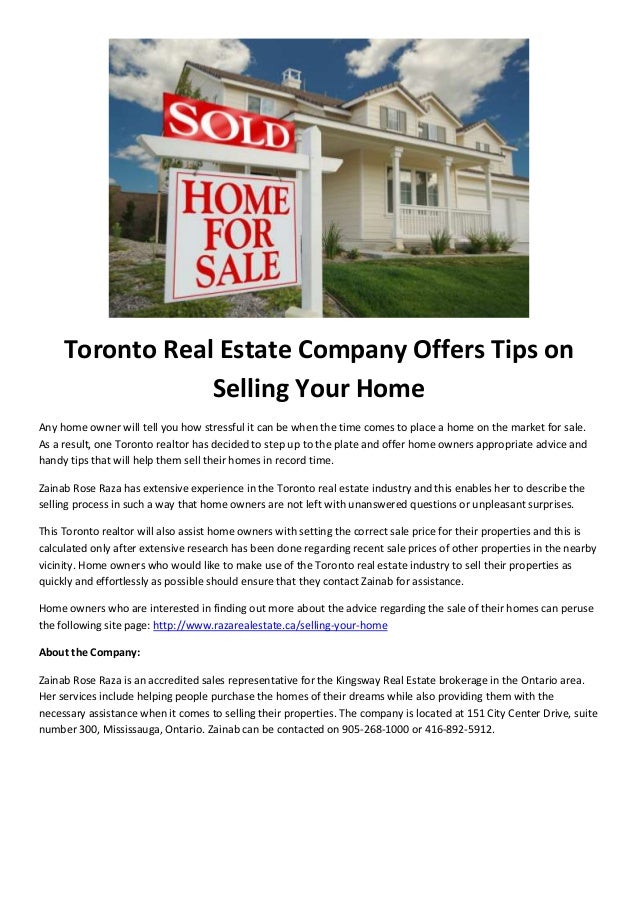 Toronto Real Estate Company Offers Tips on Selling Your Home