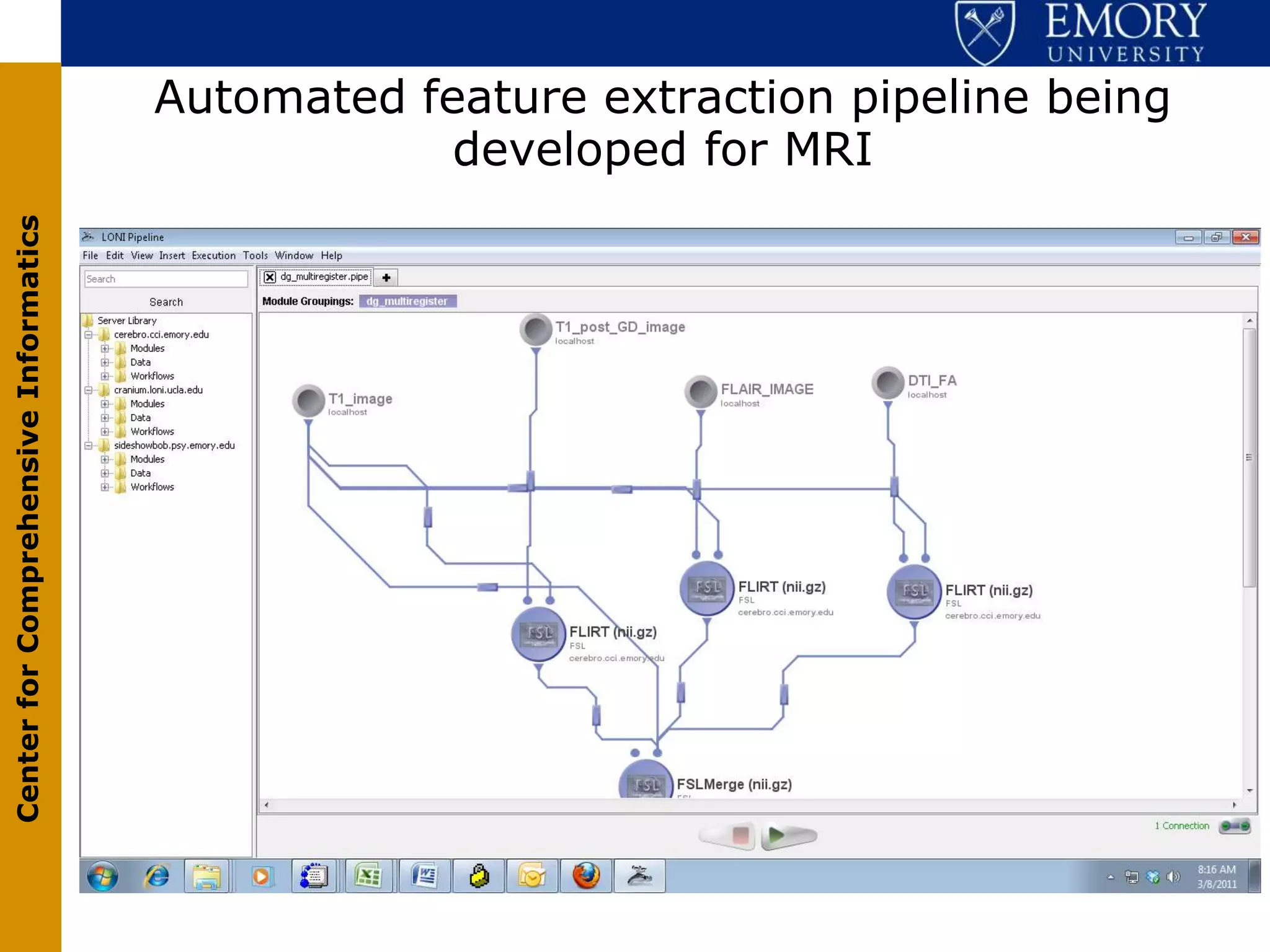 Automated feature extraction pipeline being
                                                   developed for MRI
Center for Comprehensive Informatics
 