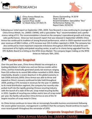 Toro Research Report cnam_073010