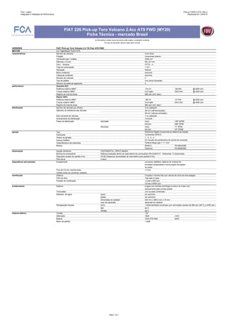 FCA - Latam
Integração e Validação de Performance
Pick-up TORO 2.4TS- Rev.3
Atualizada em 12/04/19
As informações contidas...
