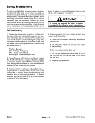 Toro workman 3000 series service repair manual sn 240000001 and above | PDF