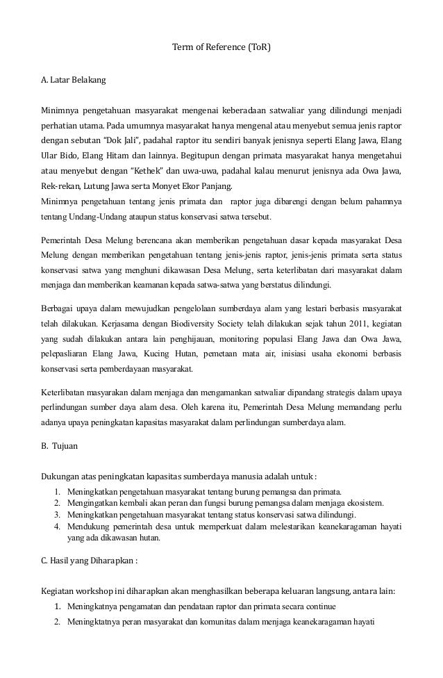 Tor Pelatihan Peningkatan Masyarakat Dalam Perlindungan Keanekaragama