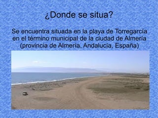 ¿Donde se situa?
Se encuentra situada en la playa de Torregarcía
en el término municipal de la ciudad de Almería
  (provin...