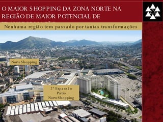 O MAIOR SHOPPING DA ZONA NORTE NA REGIÃO DE MAIOR POTENCIAL DE TRANSFORMAÇÃO Nenhuma região tem passado por tantas transformações NorteShopping 2ª Expansão Pátio NorteShopping 
