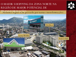 Nehuma região tem passado por tantas transformações O MAIOR SHOPPING DA ZONA NORTE NA REGIÃO DE MAIOR POTENCIAL DE TRANSFORMAÇÃO WalMart Leroy Merlin Sam’s Club 