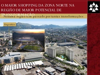 Nehuma região tem passado por tantas transformações O MAIOR SHOPPING DA ZONA NORTE NA REGIÃO DE MAIOR POTENCIAL DE TRANSFORMAÇÃO Engenhão 