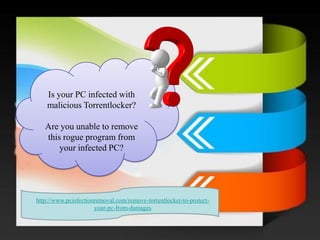 Is your PC infected with malicious Torrentlocker? 
Are you unable to remove this rogue program from your infected PC? 
http://www.pcinfectionremoval.com/remove-torrentlocker-to-protect- your-pc-from-damages  
