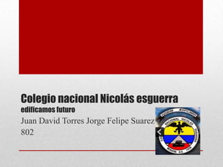 Colegio nacional Nicolás esguerra
edificamos futuro

Juan David Torres Jorge Felipe Suarez
802

 