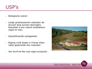 USP’s
•

Biologische wijnen

•

Lange groeiseizoenen waardoor de
druiven lang kunnen doorrijpen.
Resultaat is een uiterst ...