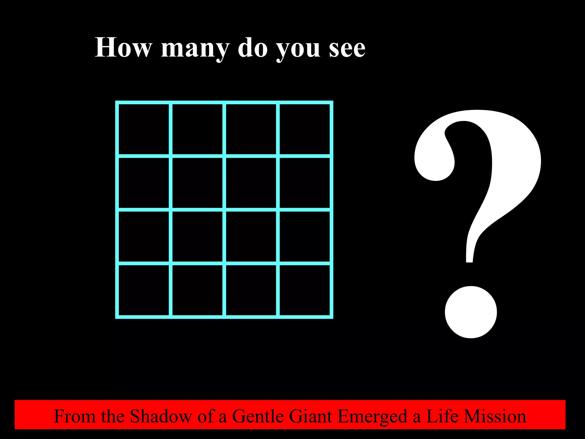 Cre 8 v W A R M  -  U P S ? From the Shadow of a Gentle Giant Emerged a Life Mission How many do you see 