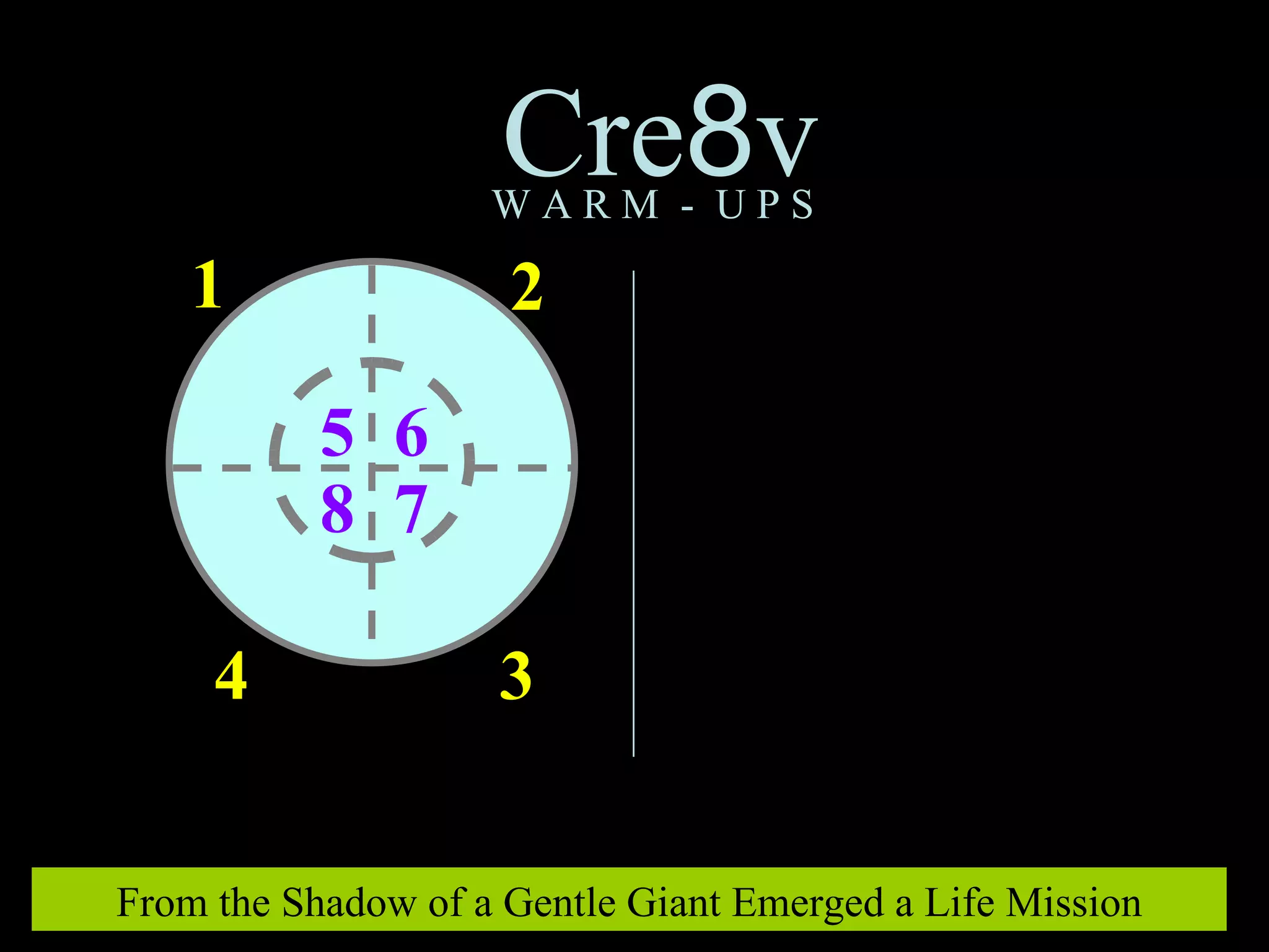 Cre 8 v W A R M  -  U P S 1 2 3 4 5 6 7 8 From the Shadow of a Gentle Giant Emerged a Life Mission 