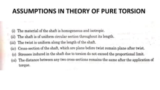 ASSUMPTIONS IN THEORY OF PURE TORSION
 