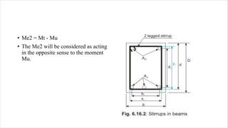 • Me2 = Mt - Mu
• The Me2 will be considered as acting
in the opposite sense to the moment
Mu.
 