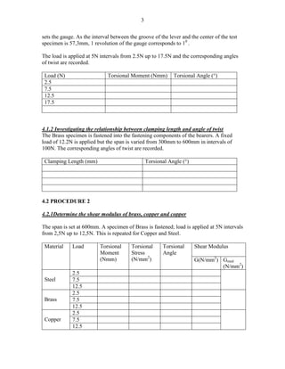 Mechanics of materials Torsion practical | PDF