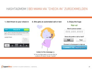 HASHTAGMOM | BEI MAMA VIA “CHECK-IN” ZURÜCKMELDEN




   © COPYRIGHT 2012 SAPIENT CORPORATION | CONFIDENTIAL   16
 