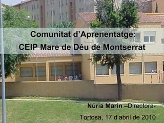 PROJECTE INCLUD-ED Comunitat d’Aprenentatge: CEIP Mare de Déu de Montserrat Núria Marín – Directora- Tortosa, 17 d’abril de 2010 