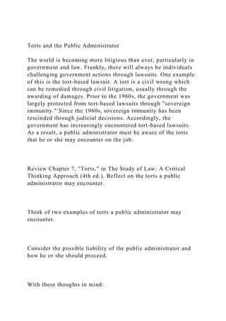Torts And The Public Administratorthe World Is Becoming More L Docx Torts And The Public Administratorthe World Is Becoming More L Docx