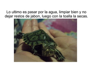 Lo ultimo es pasar por la agua, limpiar bien y no
dejar restos de jabon, luego con la toalla la secas.
 