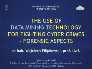 dr hab. Wojciech Filipkowski, prof. UwB
1
Cyber Attacks 2015
The Faculty of Law and Administration, Nicolaus Copernicus University
24th and 25th of March 2015, Torun
 