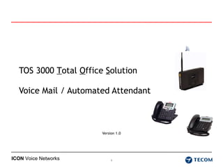 TOS 3000  T otal  O ffice  S olution  Voice Mail / Automated Attendant Version 1.0 