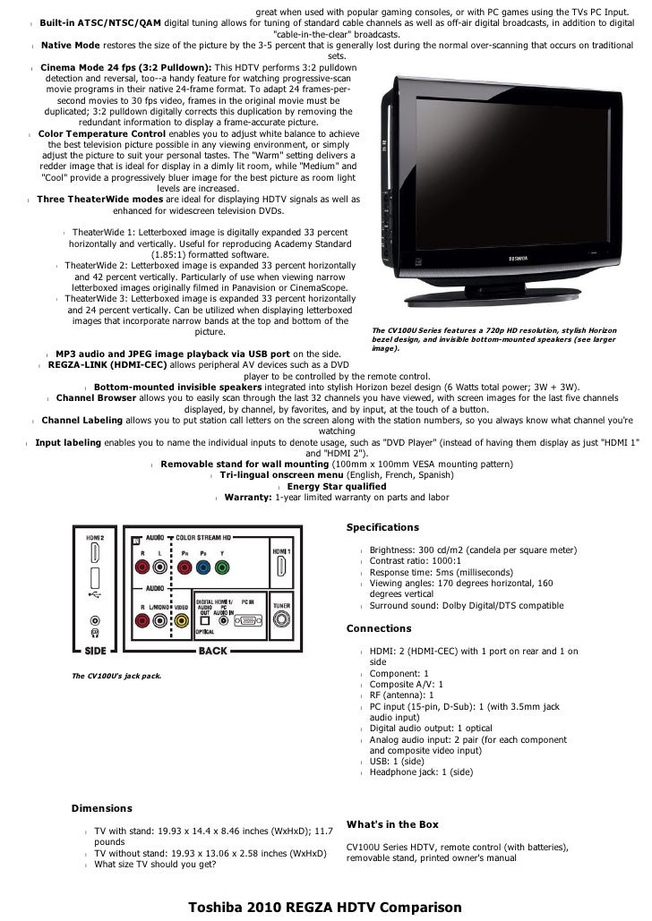 Toshiba 19cv100u 19 Inch 7p Lcd Dvd Combo Tv Black Gloss Pdf