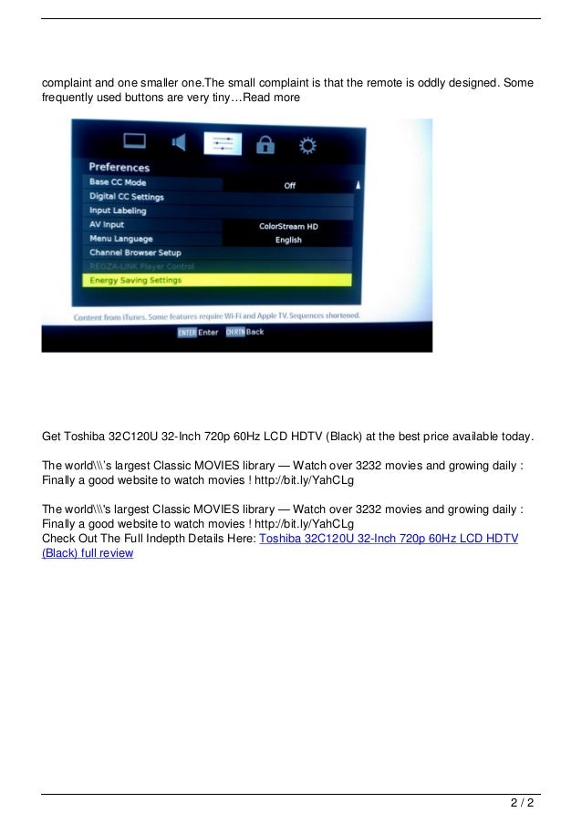 Toshiba 32C120U 32Inch 720p 60Hz LCD HDTV (Black) full review