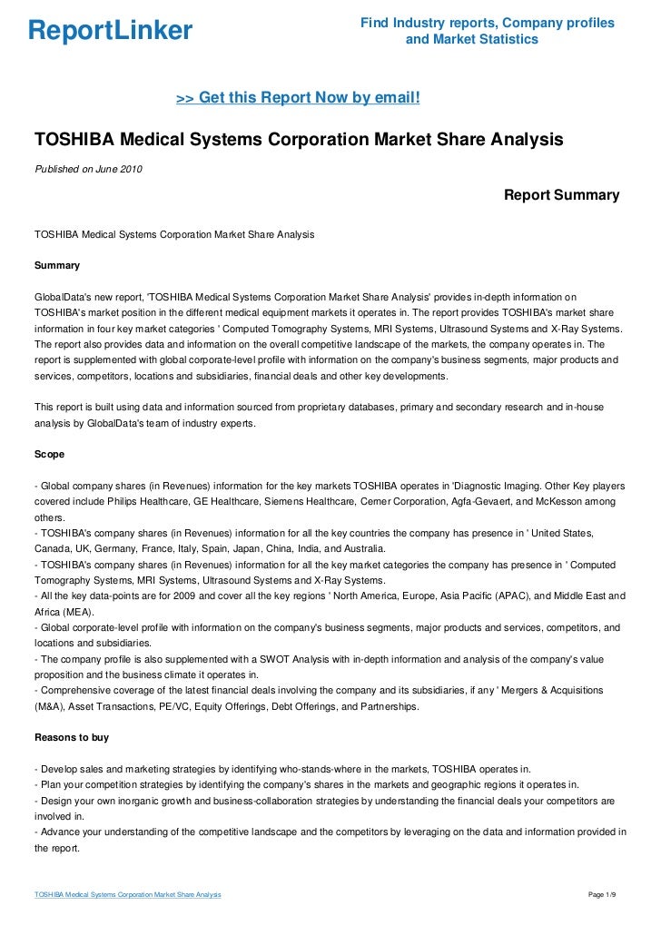 toshiba medical systems corporation market share analysis concealed carry letter of recommendation example