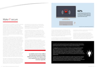 en France, tandis que le Royaume-Uni et l’Allemagne sont
obsédés par les cyberattaques venant de l’extérieur.1 Cette
situation incite les entreprises à réévaluer plus souvent leurs
politiques de protection : 62% des organisations françaises
passent en revue leur stratégie de sécurité au moins une fois
par an, un chiffre en phase avec ceux du Royaume-Uni et de
l’Allemagne (respectivement 69% et 63%).1
La surface d’attaque est en constante augmentation à la faveur
de l’essor des appareils et des volumes de données que ces
derniers transmettent et reçoivent. Or chaque point de contact
Les utilisateurs des appareils endossent la responsabilité de la sécurité du réseau de leur
entreprise, si bien que les DSI doivent veiller à ce que leur flotte soit dotée d’une première
ligne de défense forte pour se protéger en cas de perte ou de vol de données.
Le Portégé Z20t-C est à la fois PC portable et tablette, et est équipé du BIOS de Toshiba,
ce qui facilite sa gestion du point de vue de la sécurité. Fruit de la R&D de Toshiba, il
offre une sécurité supérieure en limitant les risques de piratage : son encodage est
adapté à l’appareil sur lequel il s’exécute, ce qui permet de repérer immédiatement tout
comportement inhabituel. Avec son module optionnel TPM (Trusted Platform Module),
l’appareil est identifié et authentifié tout en empêchant les autres appareils d’accéder aux
données. Enfin, les fonctionnalités de connexion sécurisée ajoutent une couche de sécurité
supplémentaire.
La solution Zero Client de Toshiba est également au rendez-vous pour offrir des capacités
supérieures de stockage sécurisé et de gestion des données. Configurée en fonction des
besoins spécifiques de chaque entreprise, elle permet aux équipes informatiques de
contrôler l’octroi des permissions d’accès, d’empêcher les utilisations abusives et de stocker
l’ensemble des données dans un point central, et non sur un appareil spécifique.
Les failles de sécurité sont décelées à une fréquence alarmante
pour les entreprises, qui peinent à s’adapter pour gérer
des infrastructures informatiques de plus en plus vastes et
complexes. Sans parler des attaques sophistiquées lancées par
des pirates. Nous nous sommes habitués à voir des entreprises,
pourtant réputées, être victimes de cyberattaques pour
lesquelles les pirates ont tiré parti des habitudes d’utilisation
des salariés – bien à l’insu de ces derniers – qui téléchargent
des fichiers sensibles sur des appareils non protégés. Et plus
l’entreprise est grande plus l’impact est dramatique, tant du
point de vue financier que de celui de la notoriété, avec parfois
la perte de clients.
Les salariés sont l’un des maillons de la sécurité. Ils furent le
maillon faible par le passé, et le risque se voit accru aujourd’hui
avec l’arrivée des nouveaux appareils, des objets portables
aux tablettes, qui permettent de travailler confortablement de
n’importe quel endroit en utilisant des réseaux potentiellement
vulnérables et des appareils grand public, tout autant exposés
aux risques. L’utilisation sans autorisation de systèmes et de
solutions informatiques est monnaie courante, puisque plus
de 4 entreprises sur 5 (84%) ont déjà constaté l’existence de
ce phénomène avec une d’ampleur plus ou moins grande,
tandis que 43% le qualifient de problème répandu.1 Si on
ajoute à l’équation l’usage de mots de passe faciles à deviner
– par exemple une date de naissance – et l’arrivée de pirates
toujours plus rusés, l’éducation des salariés devient une priorité
absolue pour les DSI et est essentielle pour assurer la viabilité
de la stratégie de sécurité adoptée. Nos partenaires nous
indiquent toutefois qu’il suffit d’un problème de sécurité majeur
pour pousser un DSI à investir dans des systèmes de défense
qui assureront une protection efficace à l’avenir contre des
événements similaires. Il est regrettable que des mesures de
sécurité soient adoptées bien trop souvent une fois le mal fait.
Par nature, les mots de passe sont des proies de choix pour
des pirates, mais ils devraient heureusement devenir obsolètes
dans un avenir proche, puisque les technologies biométriques
font leur chemin en entreprise. L’identification des empreintes
digitales est désormais intégrée aux appareils qu’elle protège
efficacement, et se verra par la suite complétée par les
technologies de reconnaissance de l’iris et d‘identification
vocale qui évoluent et gagnent du terrain. La fonctionnalité
Windows Hello est un bon indicateur puisqu’il s’agit d’un
processus d’authentification très personnalisé et donc plus
sécurisé, basé sur la reconnaissance faciale.
Les technologies biométriques et les autres solutions de
protection conçues pour protéger les entreprises ont porté
les dépenses informatiques à un tout autre niveau, à l’heure
où l’accent est davantage mis sur la sécurité face aux menaces
grandissantes. Selon une récente étude de Forrester,8
la plus
grande partie des budgets consacrés à la sécurité en 2015 a
porté sur la protection des réseaux. Les sommes allouées à
cette question devraient encore augmenter dans les années qui
viennent.
Les DSI sont contraints de réagir face aux évolutions
technologiques induites par le nombre d’appareils et de plates-
formes utilisés, ainsi qu’aux changements de comportements
notables qui en découlent. Ils luttent sur plusieurs fronts à la fois
pour mettre en place des mesures de sécurité efficaces pour
l’ensemble du réseau : ils sont confrontés à un public de salariés
désireux de travailler sans entraves pour accéder aux données
de l’entreprise depuis chez eux, ainsi qu’aux attentes des
générations de millenials et Z peu préoccupées par le respect
de la vie privée. Les virus sont la principale source d’inquiétude
8
Forrester,“Understand The State Of Network Security: 2015 To 2016”, dec. 2015
Les salariés sont l’un des maillons
de la sécurité. Ils furent le maillon
faible par le passé, et le risque se voit
accru aujourd’hui avec l’arrivée de
nouveaux appareils.
62%
des organisations françaises passent en
revue leur stratégie de sécurité au moins
une fois par an, un chiffre en phase avec
ceux du Royaume-Uni et de l’Allemagne
(respectivement 69% et 63%)
1
Enquête « Make IT work » de Toshiba, réalisée en partenariat avec ICM
doit être passé au crible pour s’assurer qu’il est conforme à la
stratégie de sécurité mise en place par le DSI.
Les DSI doivent veiller à la sécurité des données de leur
entreprise, tout en étant attentifs aux atouts qu’offrent les
nouvelles technologies, sans lesquelles la productivité risque
de baisser et la croissance marquer un arrêt. Ils sont donc
confrontés au défi de trouver le juste équilibre entre un réseau
et des appareils sous contrôle, et des utilisateurs productifs où
qu’ils se trouvent. Ils doivent réussir sur ces deux fronts.
Make IT secure
Toshiba | Make IT work 1716
 