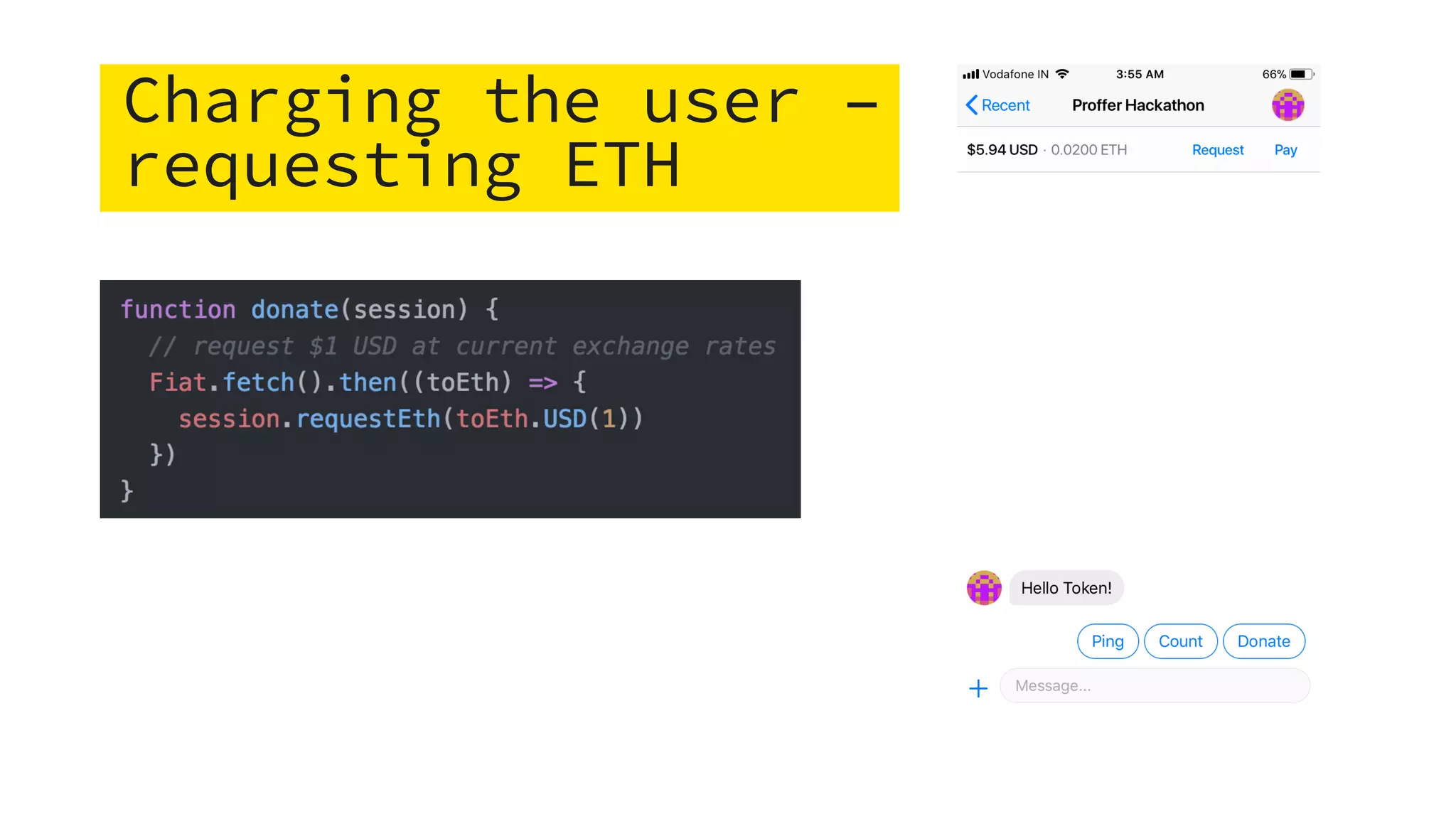 Charging the user –
requesting ETH
 