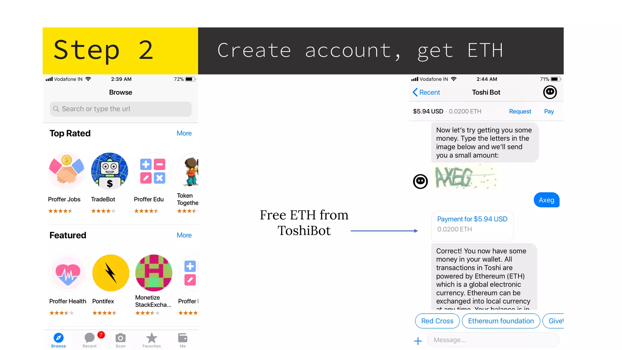 Step 2 Create account, get ETH
Free ETH from
ToshiBot
 