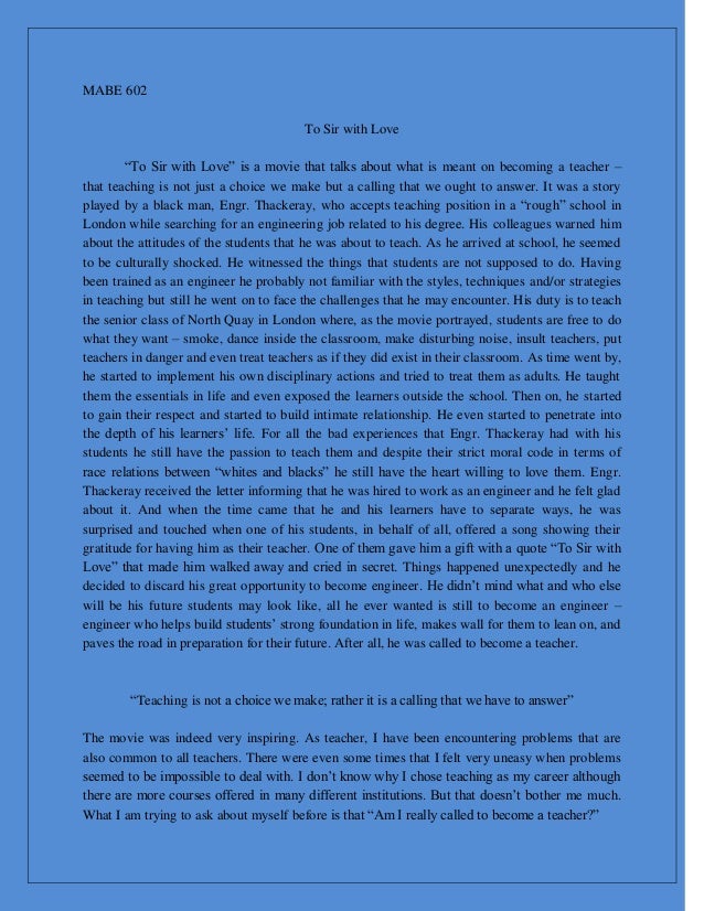 to sir with love essay