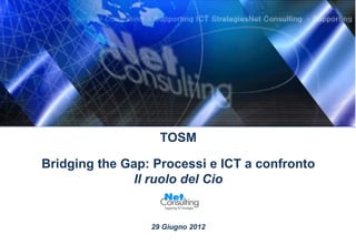 TOSM

Bridging the Gap: Processi e ICT a confronto
               Il ruolo del Cio


                 29 Giugno 2012
 