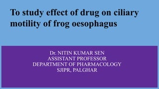 To study effect of drug on ciliary
motility of frog oesophagus
Dr. NITIN KUMAR SEN
ASSISTANT PROFESSOR
DEPARTMENT OF PHARMACOLOGY
SJIPR, PALGHAR
 