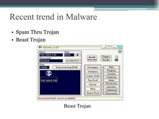 Recent trend in Malware
• Spam Thru Trojan
• Beast Trojan

Beast Trojan

 