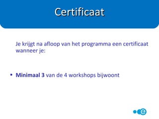 • 4 workshops van 2 uur
• Optioneel (aanmelden via bedrijfszorg): Begeleiding fysiek (LHF / BTF)
Vitaliteitsgesprek / coaching
• E coaching : Tips
Opdrachten
• Buddy
3 maanden bewust aan de slag met je voeding en beweging
Doel: gezonder beweeg – en eetpatroon
Gezonder eten en bewegen
 