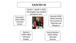 LEON AND CASTILE
(Relationship)
•Leon was Christian Kingdom
in the 10 century and early 11
centuries. Castile was a
sparsely populated group of
countries in the east of the
kigndom .
•Castile was near the frontier
with Al-andalus so it was a
zone of comflict where
numerous castles were built.
 