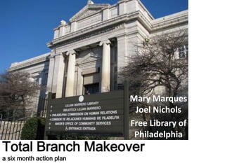 Mary Marques
                           Joel Nichols
                          Free Library of
                           Philadelphia
Total Branch Makeover
a six month action plan
 