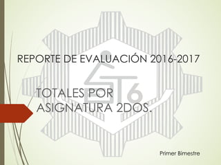 REPORTE DE EVALUACIÓN 2016-2017
TOTALES POR
ASIGNATURA 2DOS.
Primer Bimestre
 