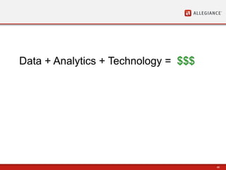 46
Data + Analytics + Technology = $$$
 