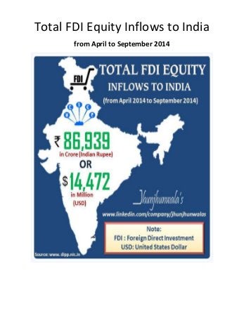 Total FDI Equity Inflows to India 
from April to September 2014 
 