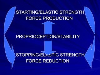 STARTING/ELASTIC STRENGTH FORCE PRODUCTION PROPRIOCEPTION/STABILITY STOPPING/ELASTIC STRENGTH FORCE REDUCTION 