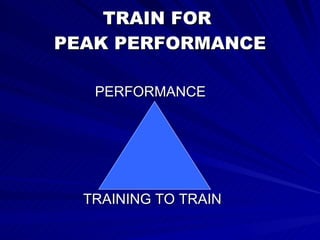 TRAIN FOR  PEAK PERFORMANCE     PERFORMANCE TRAINING TO TRAIN 