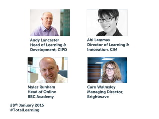 Thank you
Any questions? Come and talk to us on
Stand 60
@BrightTweet
#TotalLearning
www.tessello.co.uk
 