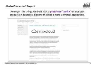 ‘Radio Connected’ Project
Amongst  the things we built  was a prototype ‘toolkit’ for our own 
production purposes, but on...