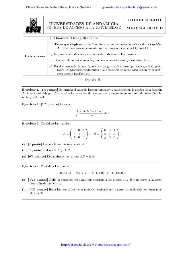 Enunciados Examenes Selectividad Matematicas Ii Andalucia 02 13