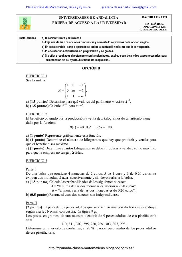 Enunciados Examenes Selectividad Matematicas Aplicadas Ciencias Socia
